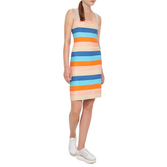 NWT New $895 AKRIS PUNTO Striped Cotton Silk Sleeveless Dress Size 2
